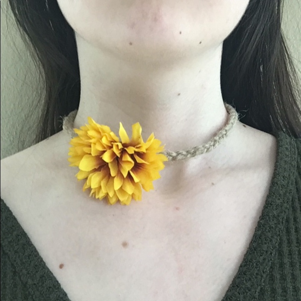 Flower choker- asymmetrical with yellow flower